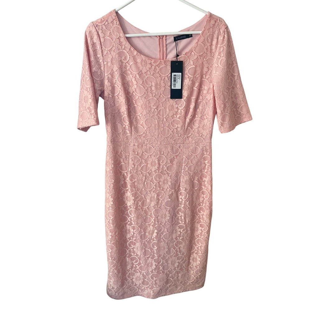 Mikarose June Sweet Heart Pink Floral Lace Modest Sheath Dress Womens Size M NEW